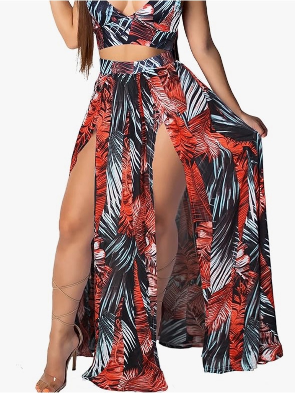 Chiffon Maxi skirt with front slits & attached bottom